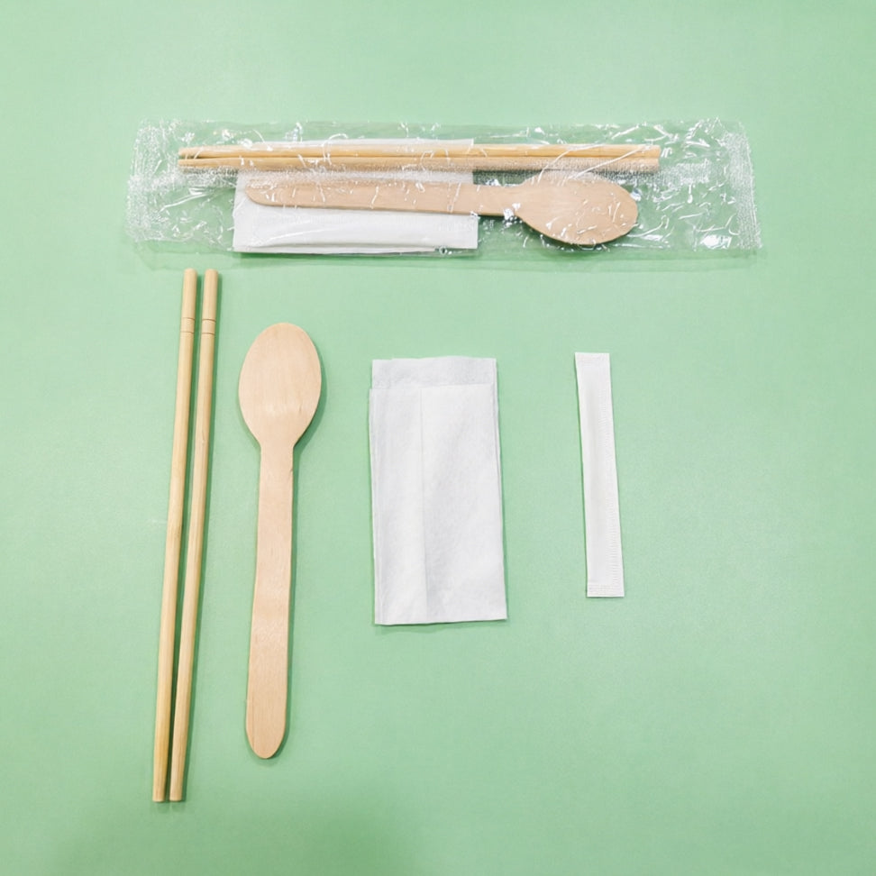 Sleeve, individual chopsticks, wooden spoon, napkin, toothpick
