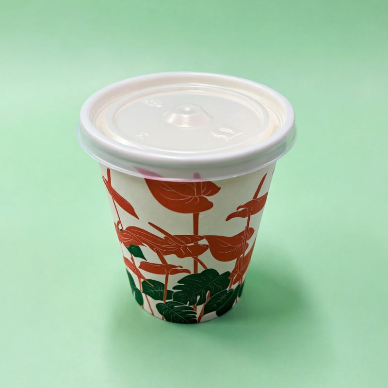 紅掌花圖案紙杯+蓋 8oz