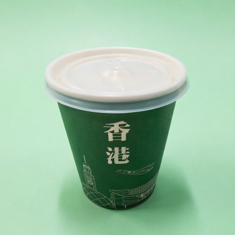 綠底白線圖案紙杯+蓋 8oz