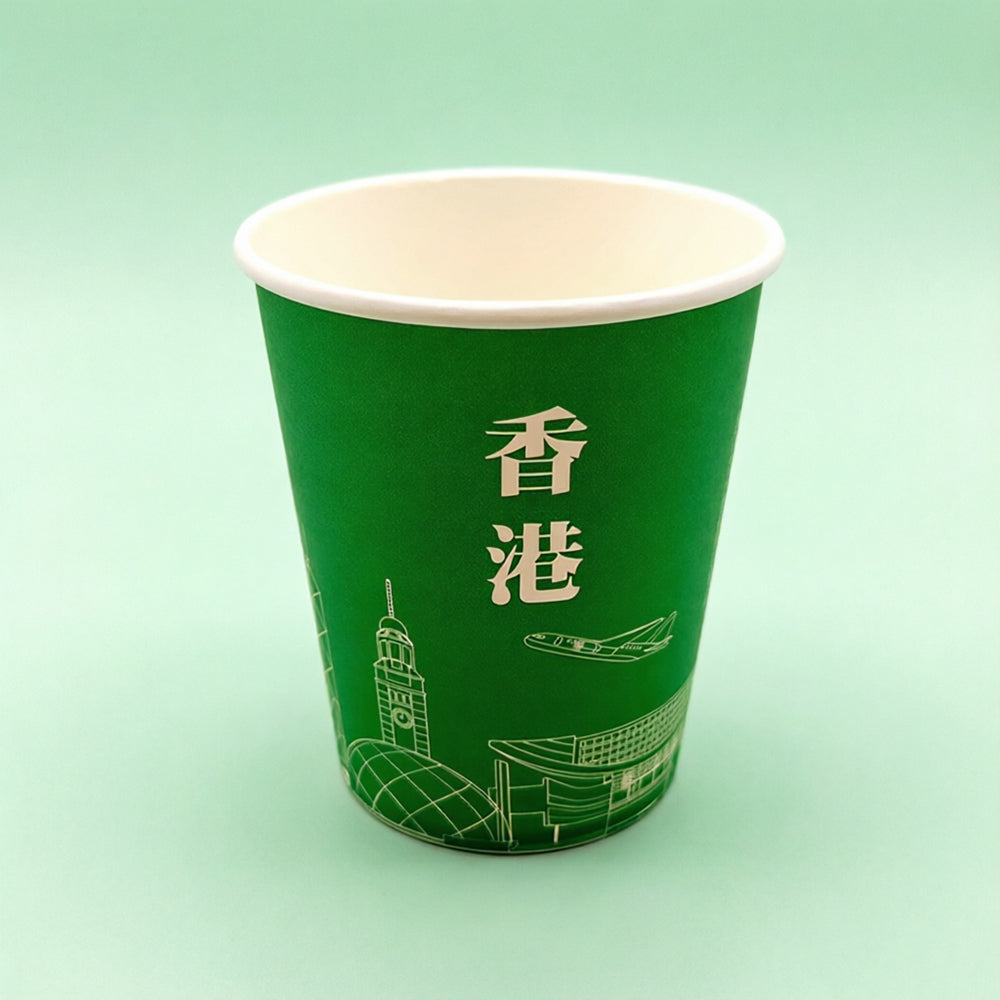 綠底白線圖案紙杯 8oz