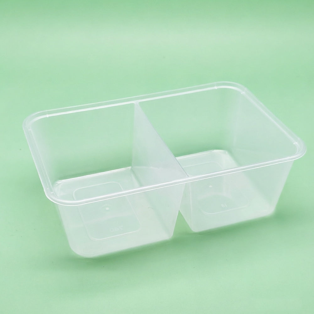 PP Transparent Two-Compartment Meal Box 750ml
