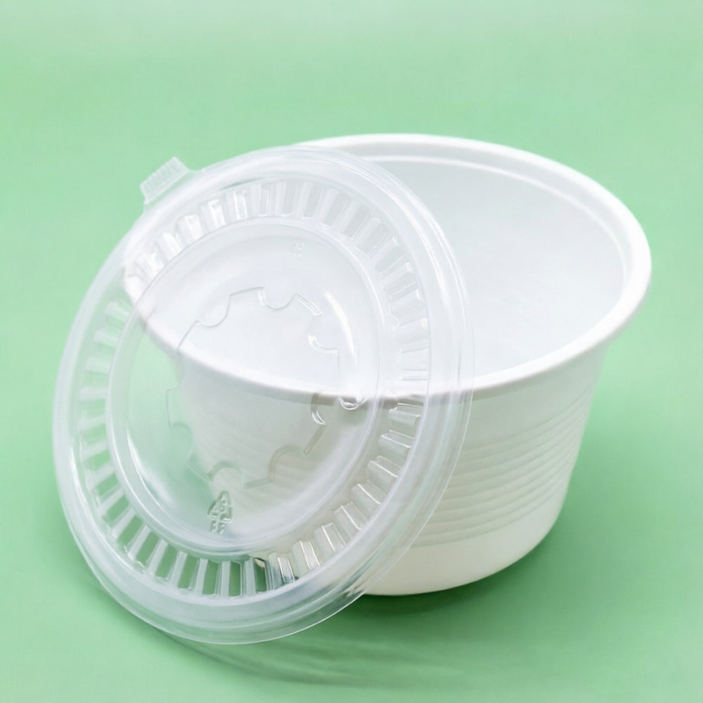 PP 白色有紋碗+蓋 16oz