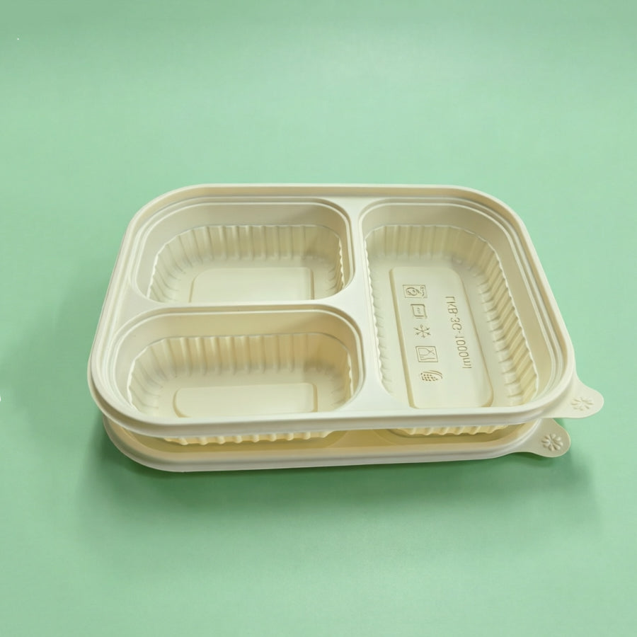 KS-612AB Corn Starch 3 Compartments Lunch Box with Lids 1000ml